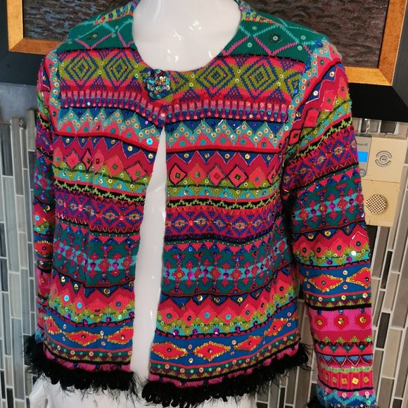 Design Options By Philip & Jane Gordon Size Small MultiColors Sequin Sweater0092 - Picture 1 of 5